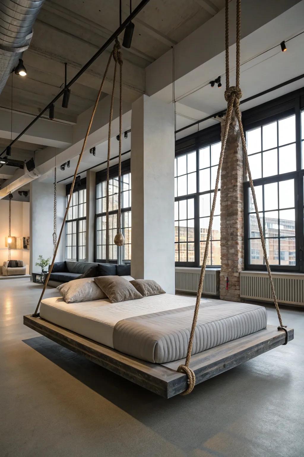 Retractable loft bed in a modern living space