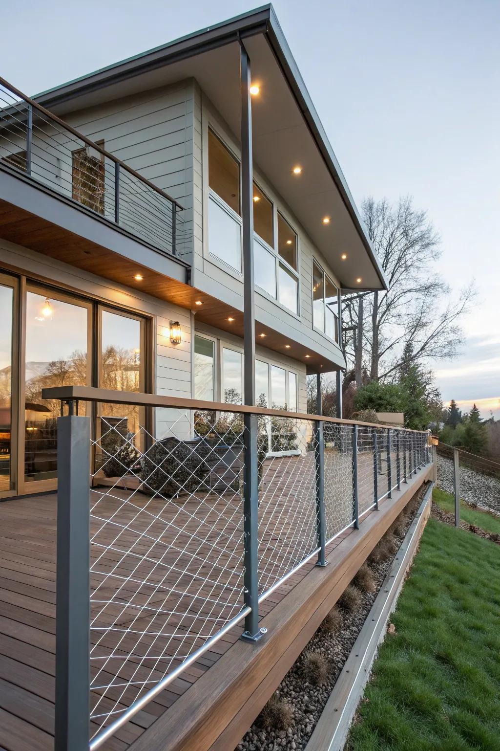 Slanted panels create a dynamic and modern deck appearance.