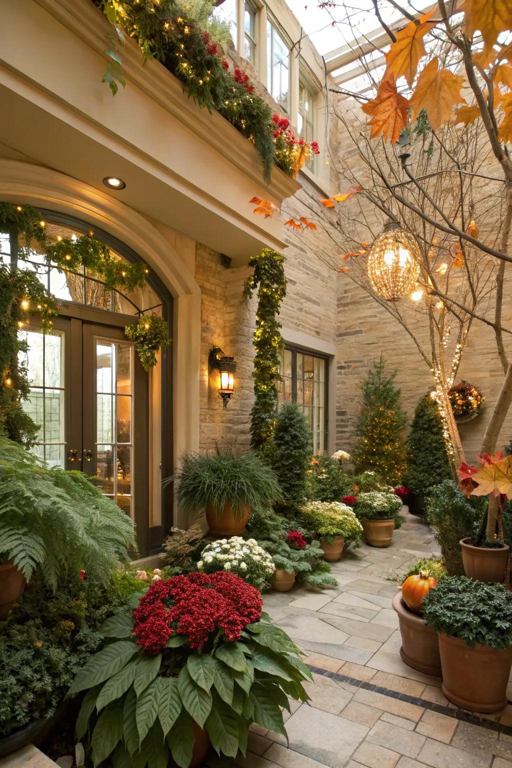 Seasonal decorations bringing life and variety to an atrium.