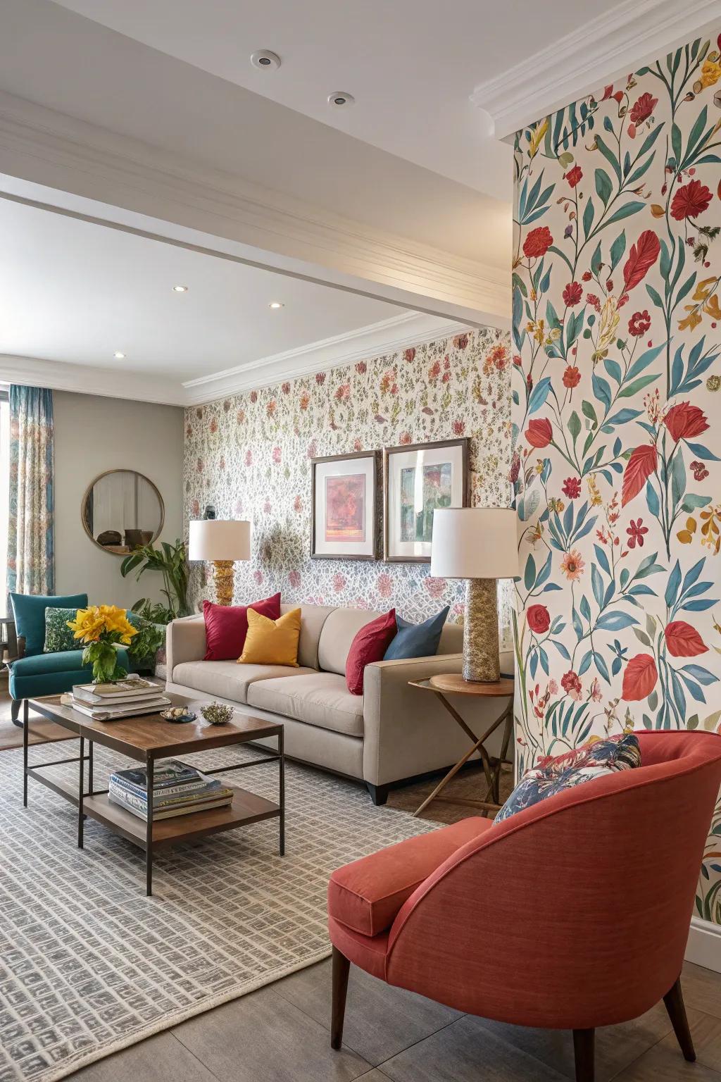 A room with a striking feature wall adding a burst of personality.
