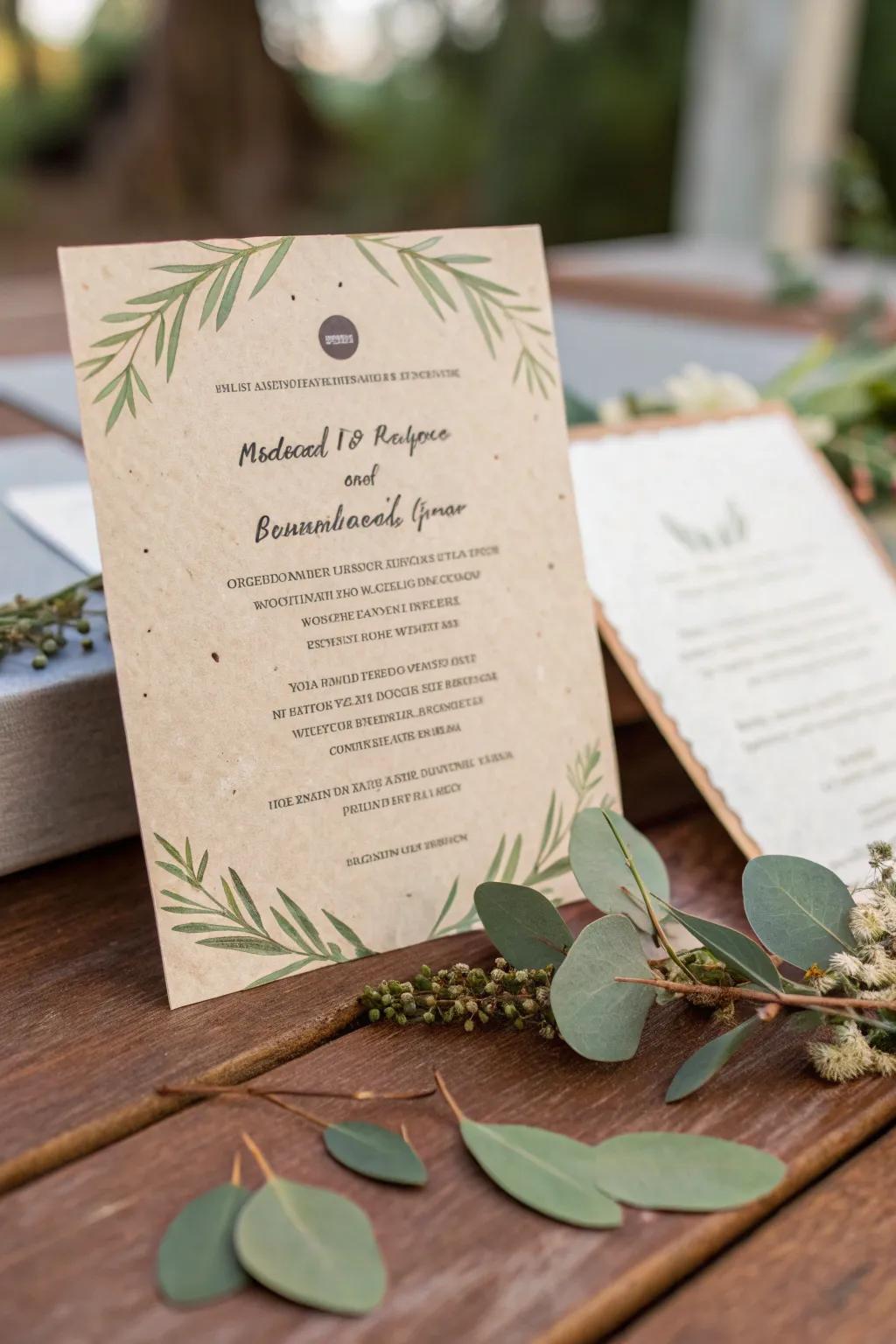 Eco-conscious invitations support a sustainable lifestyle.