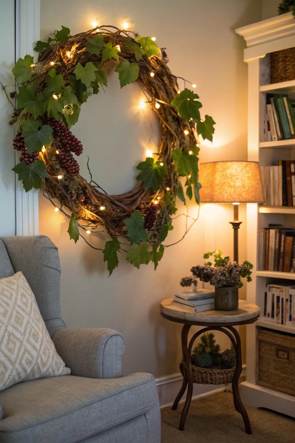 An enchanting wreath that illuminates the night.