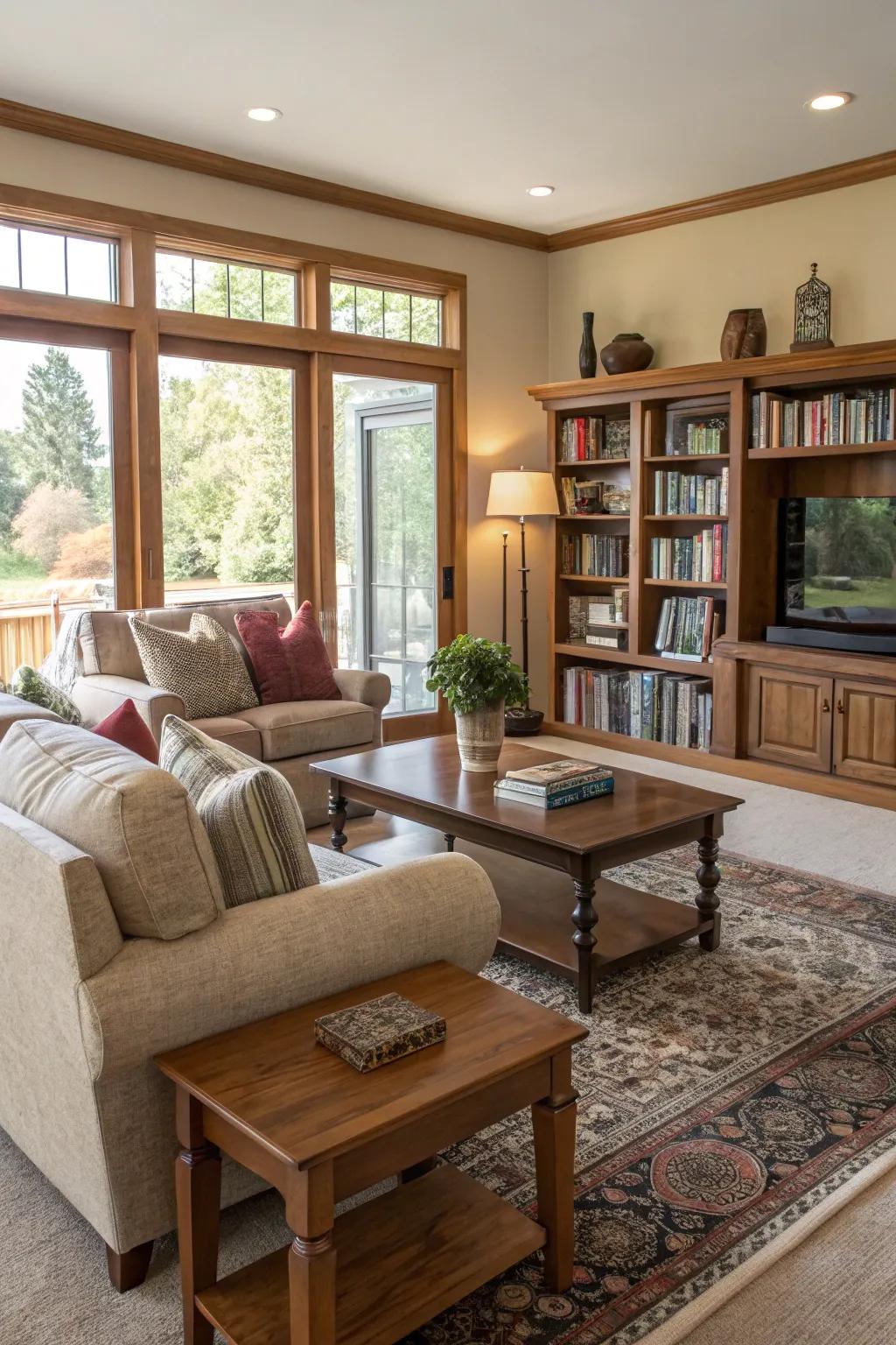 Reconfigured furnishings establish a functional and inviting area.