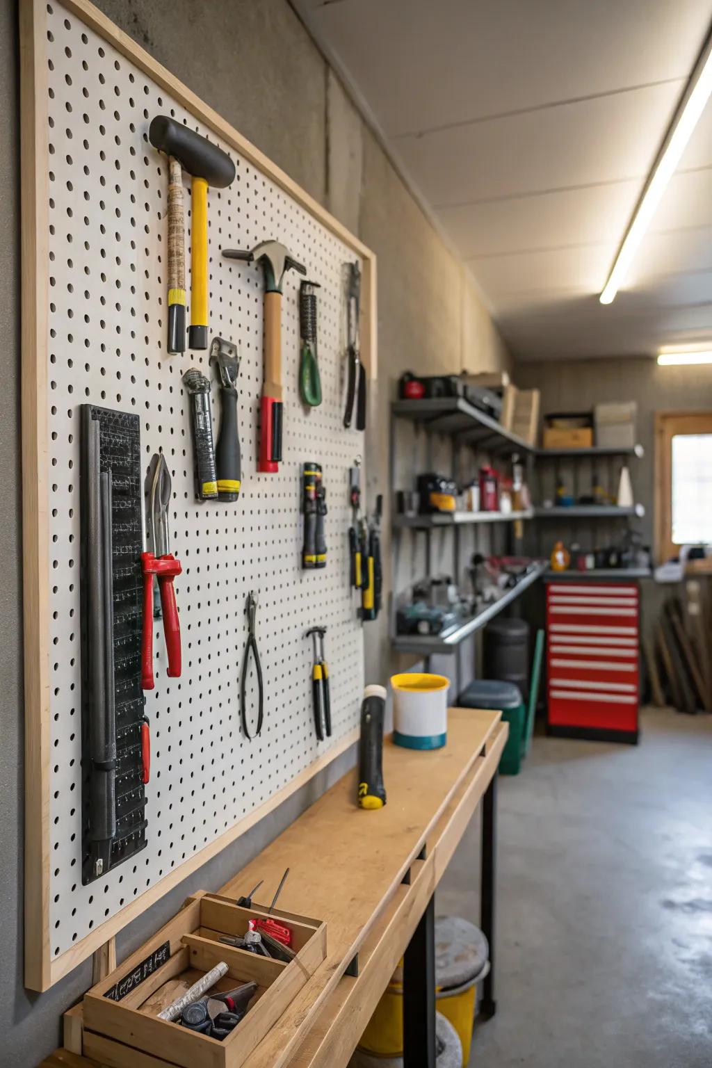 Pegboards change walls into tool displays that are well-organized.