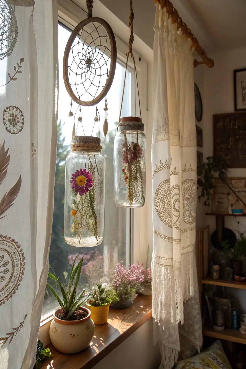 Dreamcatcher motifs add a whimsical, bohemian touch to your decor.