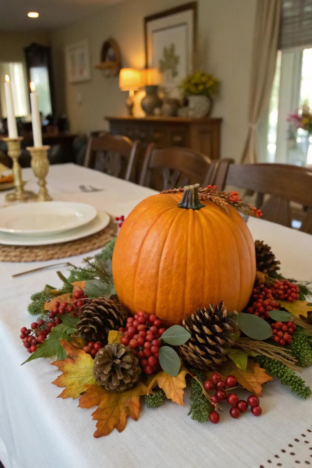A nature-inspired pumpkin arrangement ideal for autumn centerpieces.
