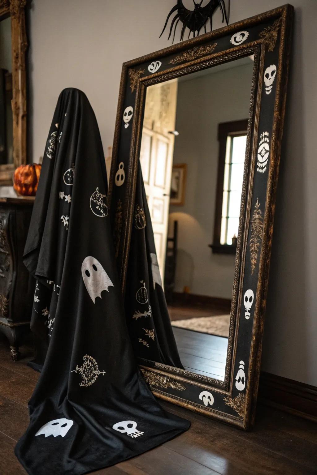A mystical mirror display for Halloween.