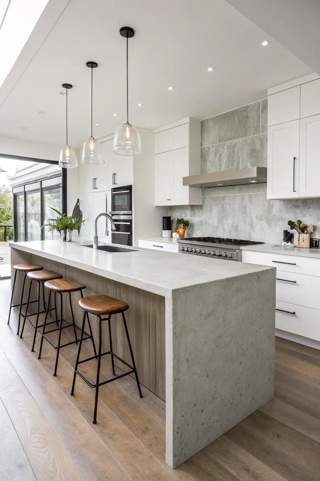 Cast concrete overlays provide a polished, contemporary aesthetic for any kitchen.