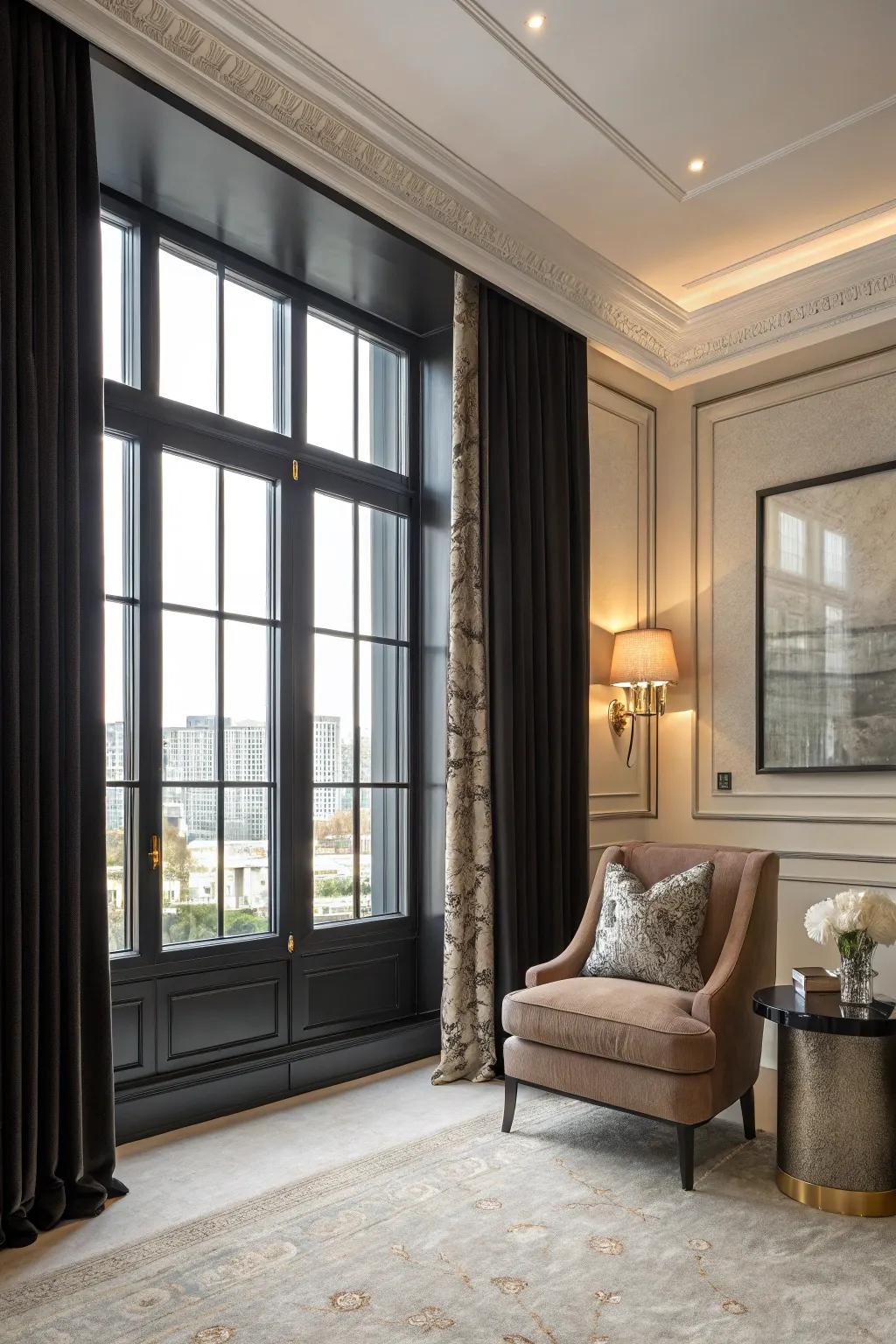 Satin black frames offer a sophisticated and premium touch.