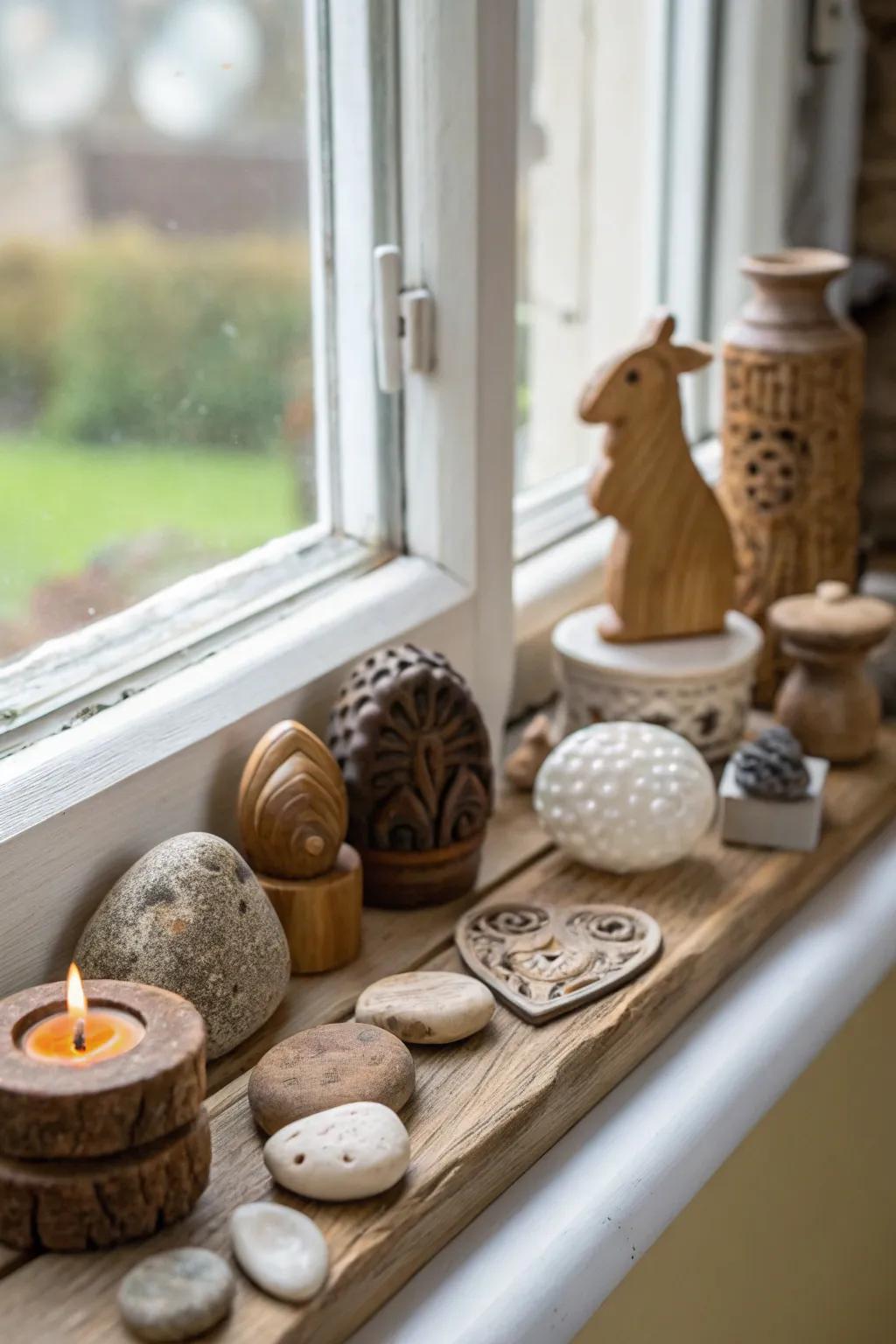 Organic materials infuse warmth and tactile richness to any sill.