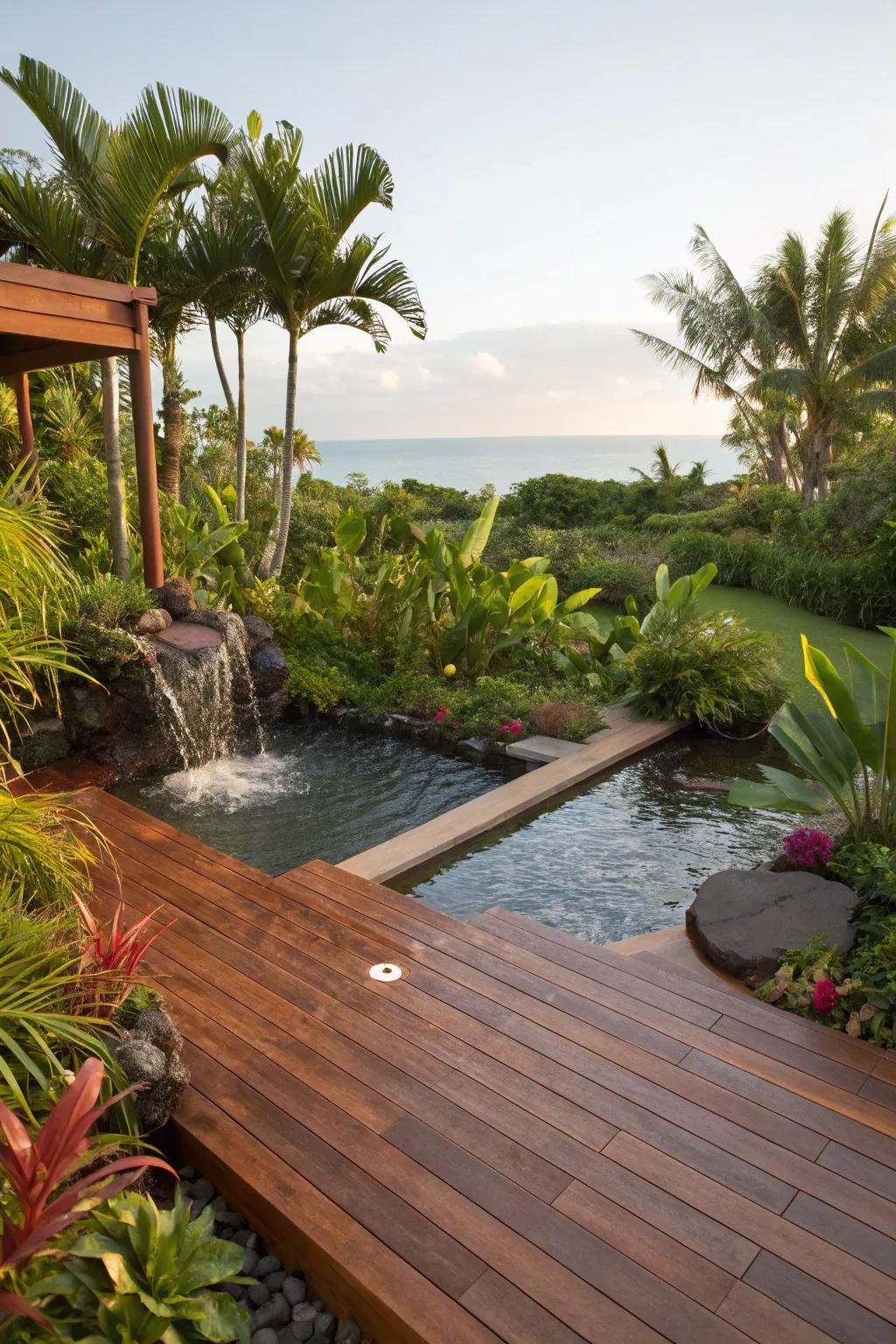 Create a lush tropical oasis with an ironwood deck.