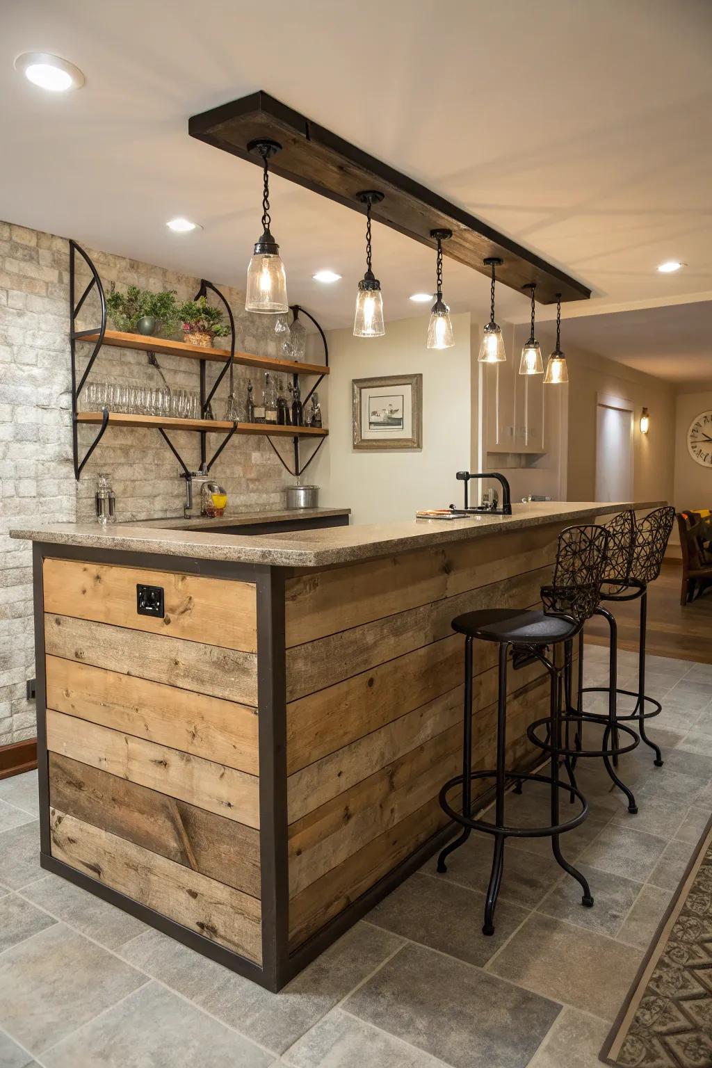 Unique materials can add character to your kitchen bar.