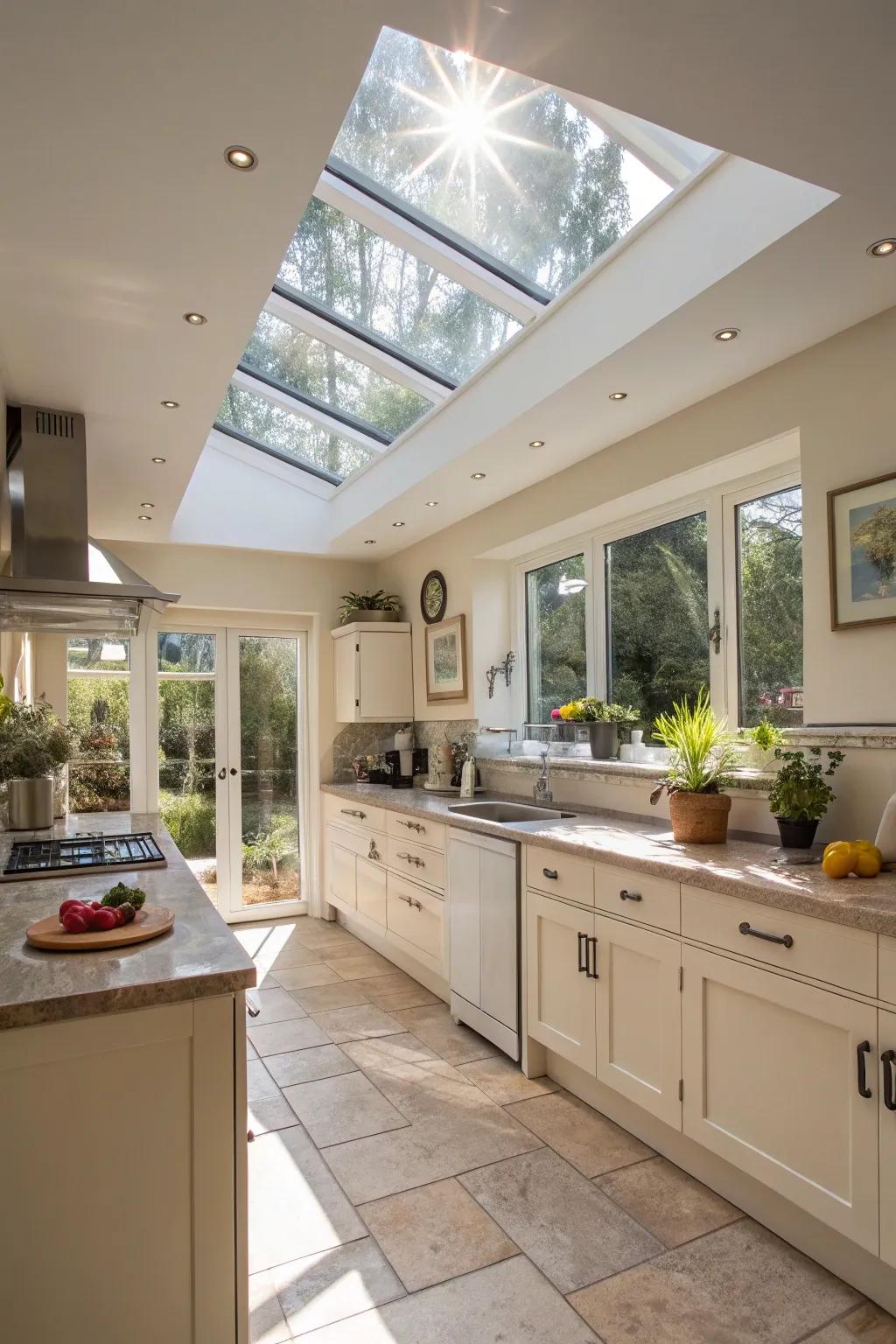 A sun tunnel revitalizes the kitchen with abundant natural light.