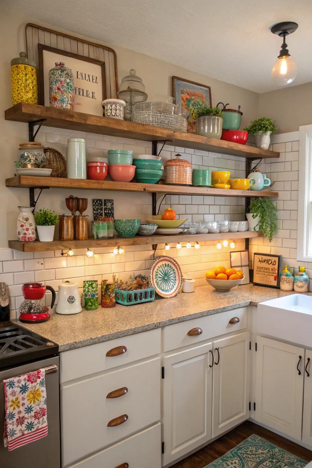 Floating racks turn kitchens into personal galleries of style.