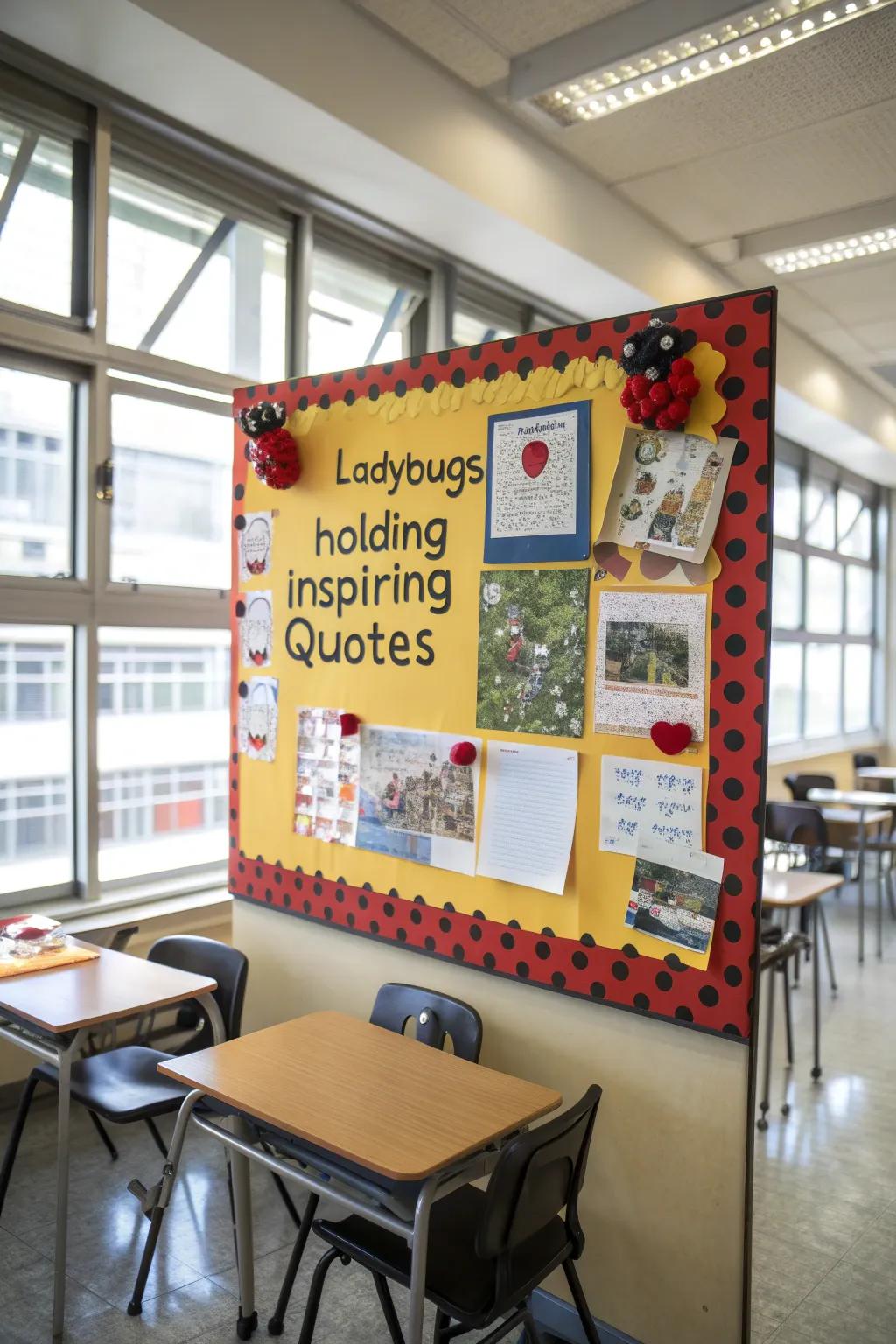 A motivational ladybug board to inspire and uplift students.