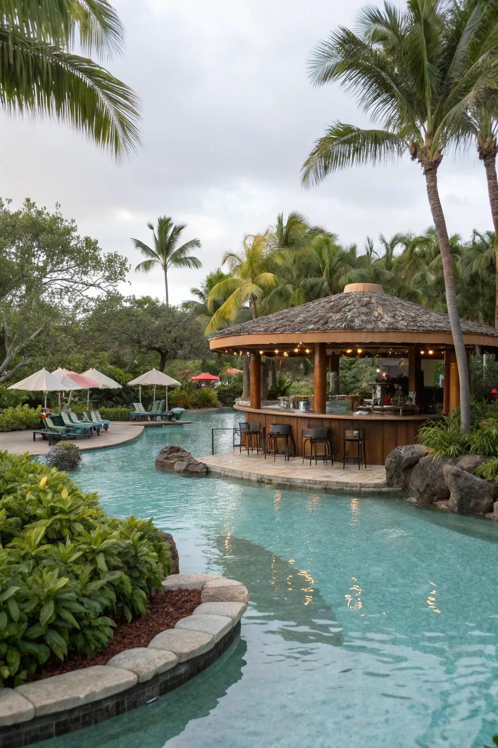 Poolside bars bring a resort vibe to lagoon pools.