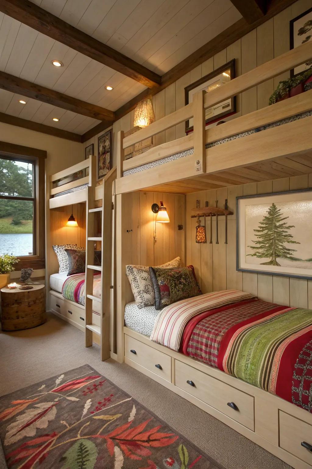 A sleeper cabin offers a playful and appealing space for visitors.