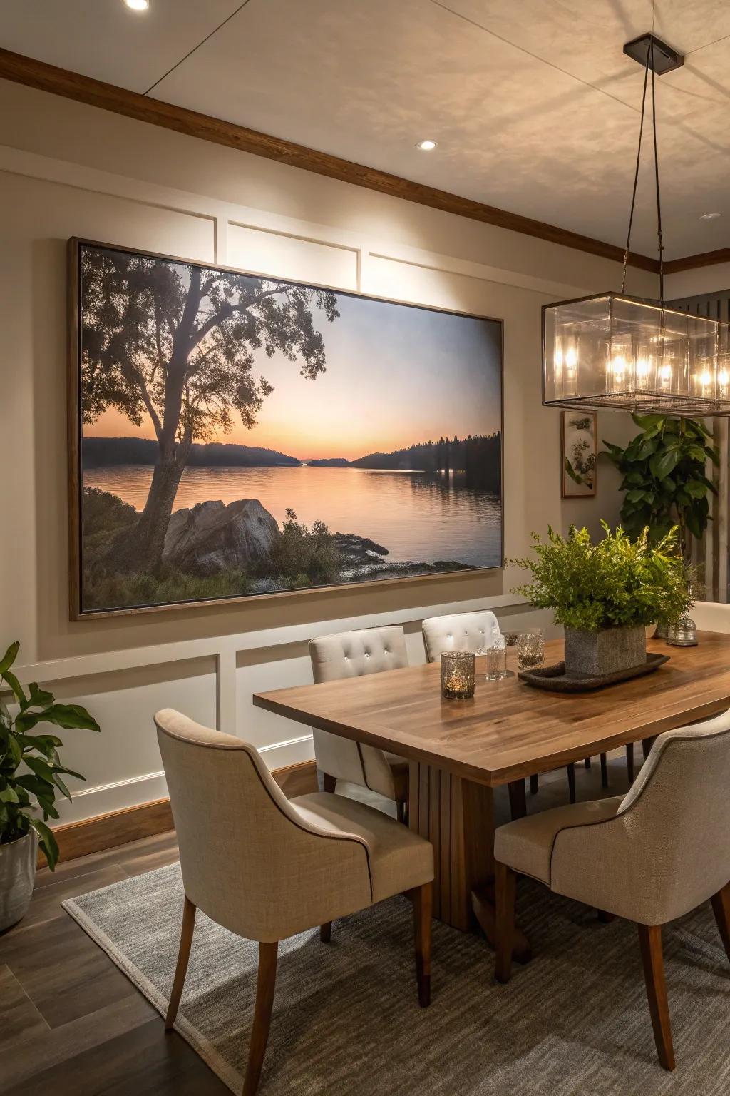 Art can be a stunning focal point in your dining space.