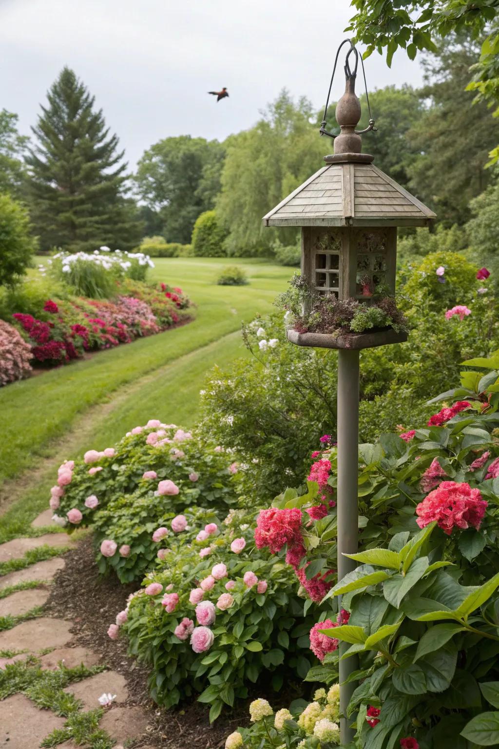 A foliage outline frames your bird nourishing zone with inherent allure.