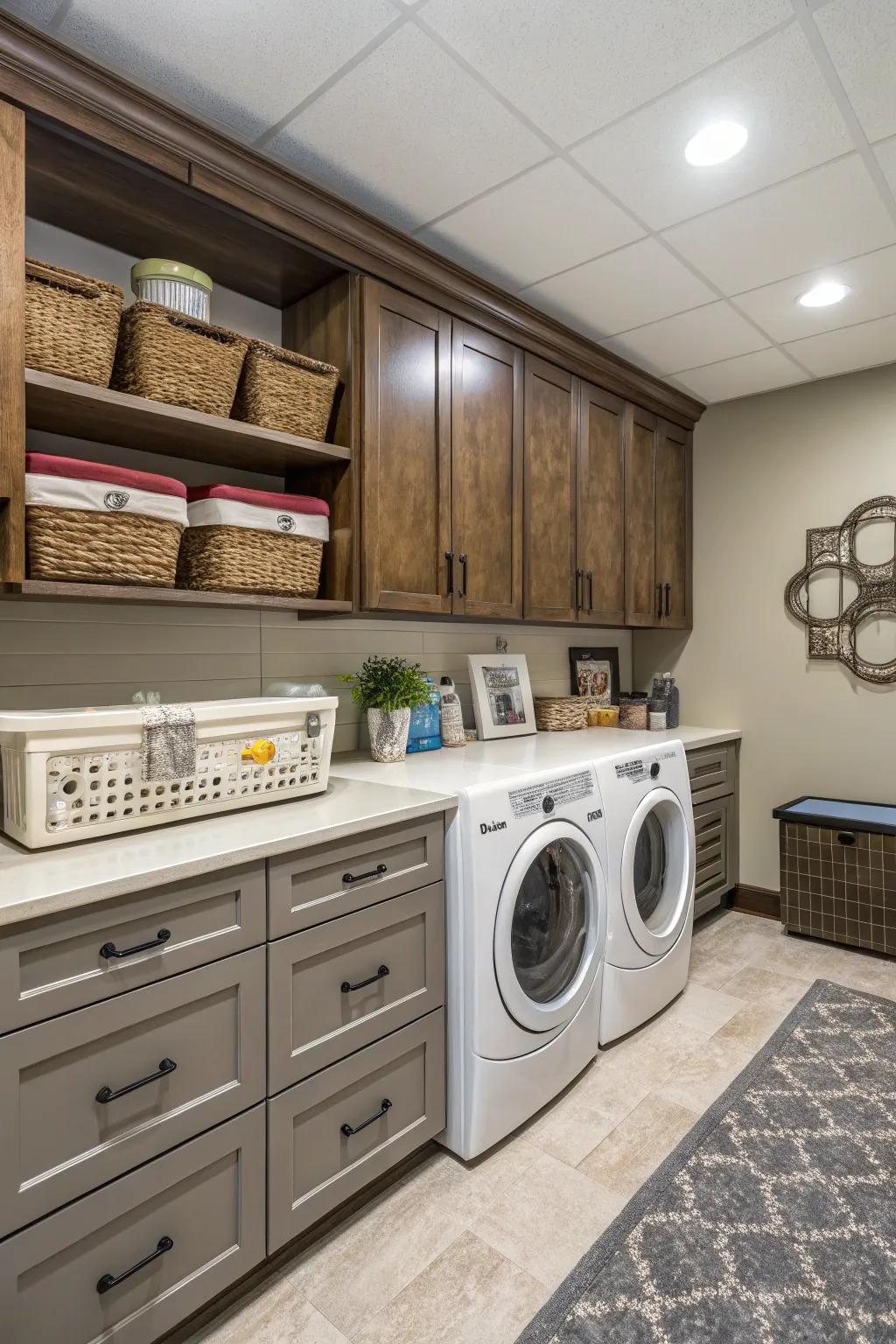 Combining cabinet styles adds visual interest and texture.