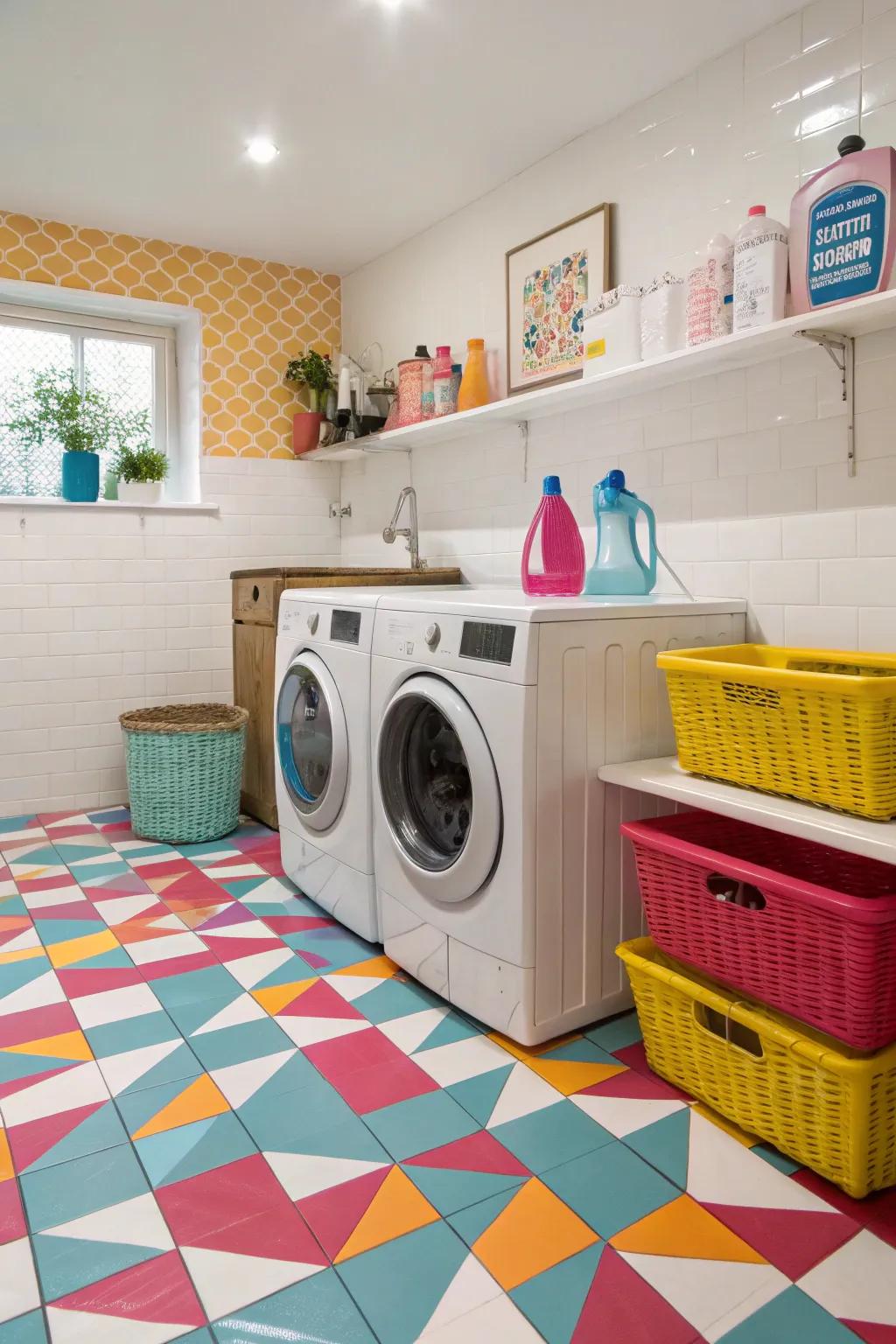 Bold shades create a striking declaration in this laundry room.