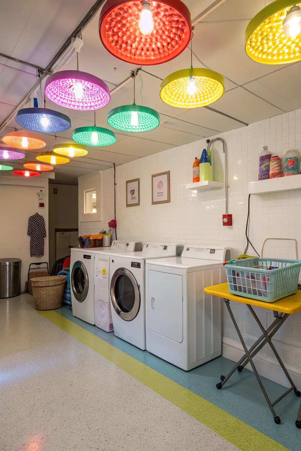 Colorful lights can bring a vibrant vibe to your laundry area.
