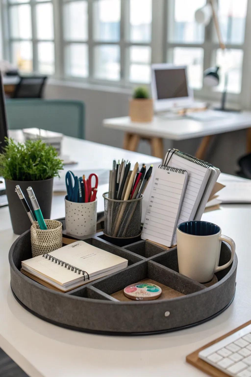 Optimize your office space with a well-organized spinning organizer.