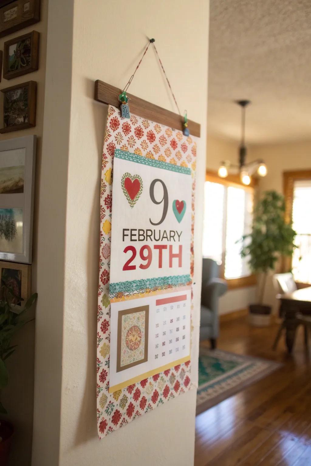 Handmade Leap Year calendar highlights the special day beautifully.