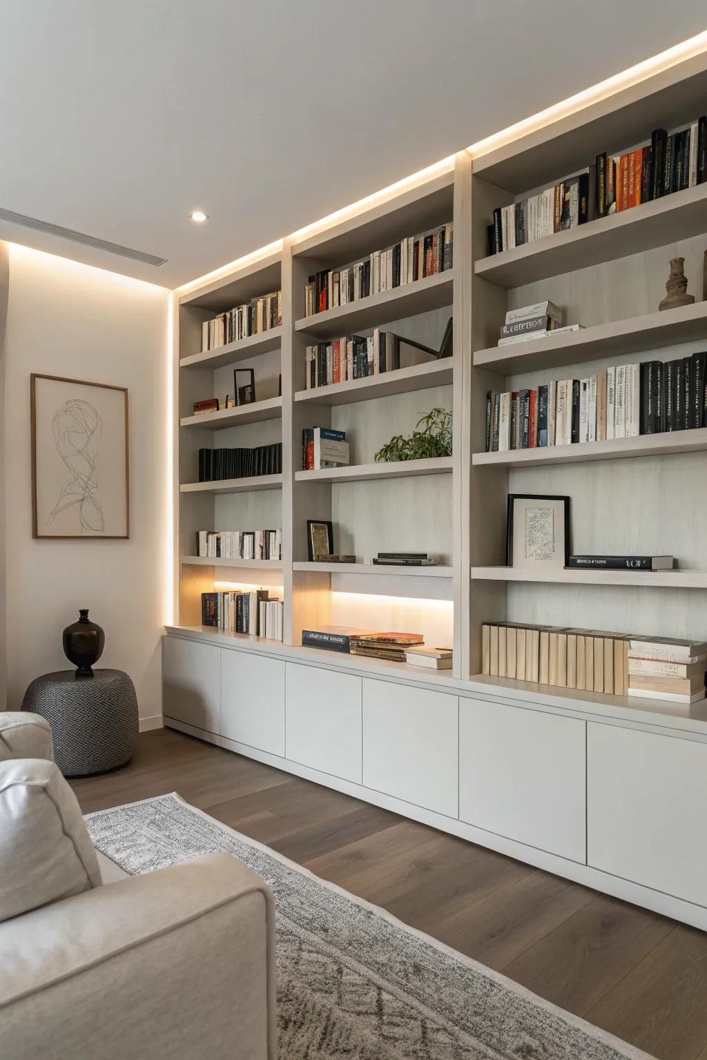 A minimalist library providing a quiet and uncluttered reading space.