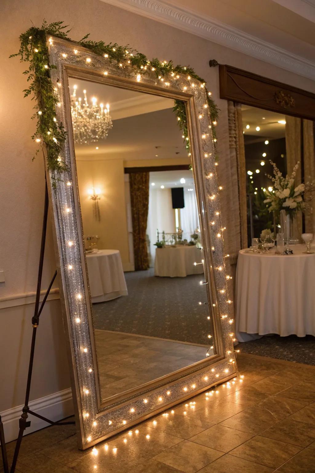 A glamorous mirror enhanced by glimmer light frames.
