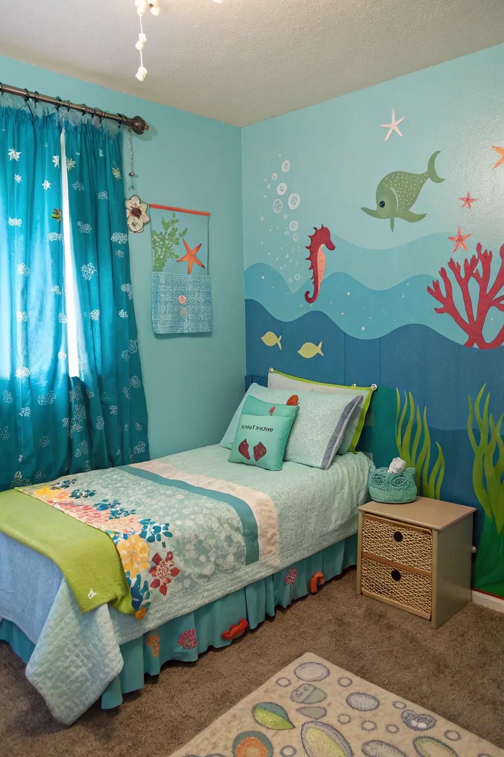 An under the sea themed room great for water fun.