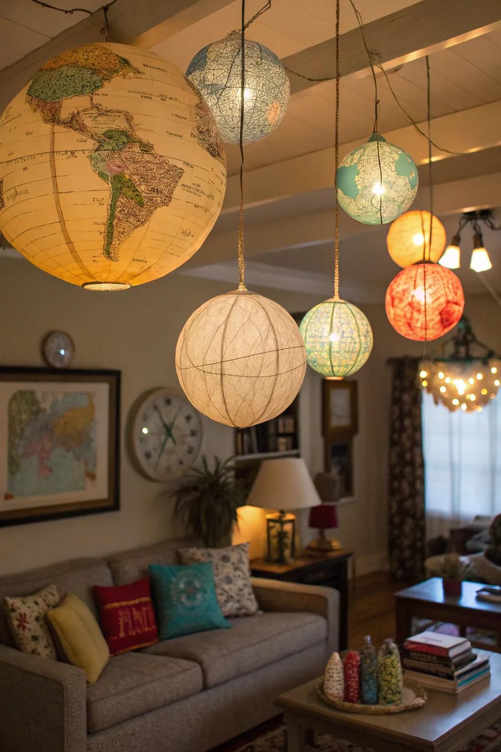 Round lights contribute playfulness with their spherical shapes.