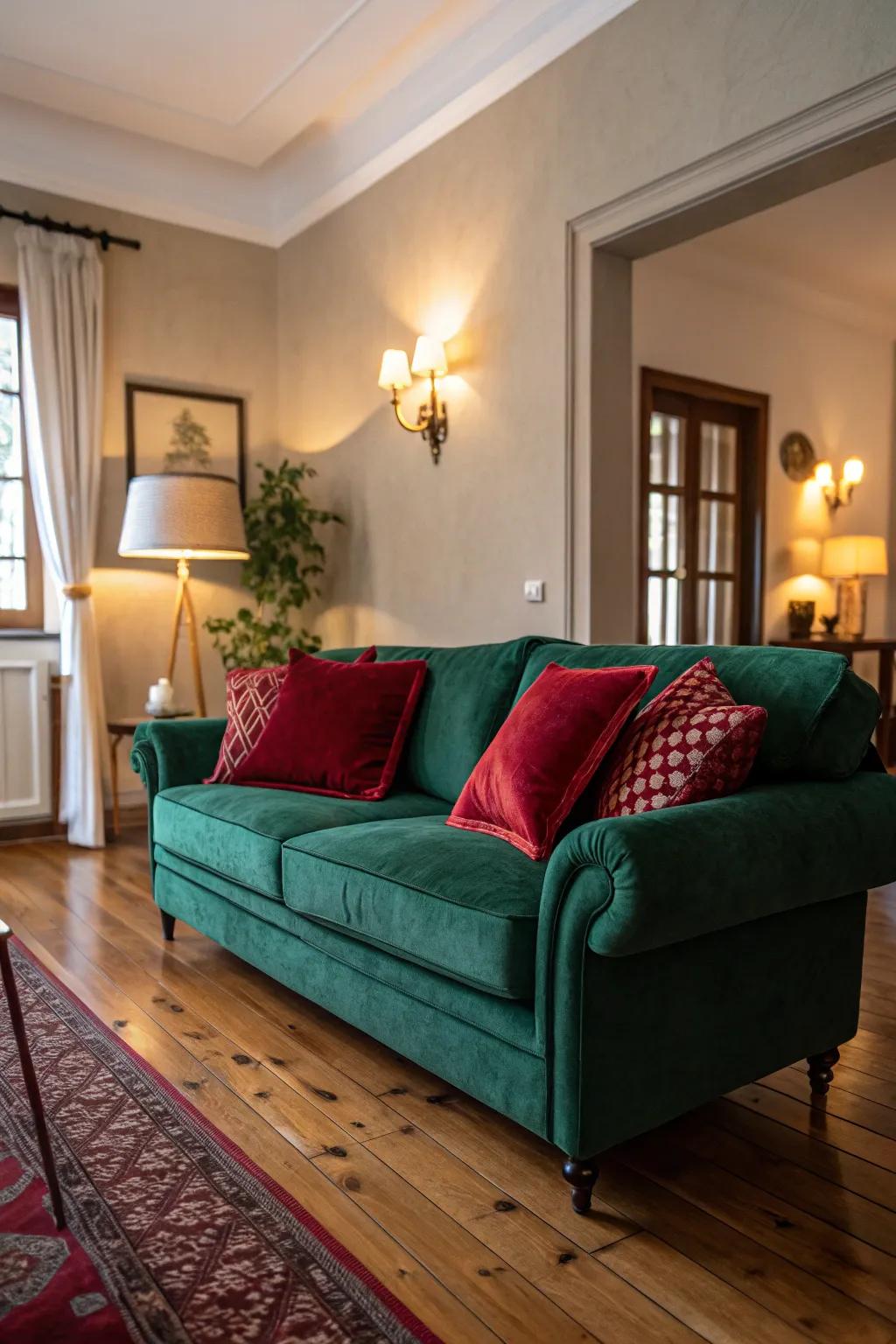 Gem tones can elevate your living room with a touch of luxury.