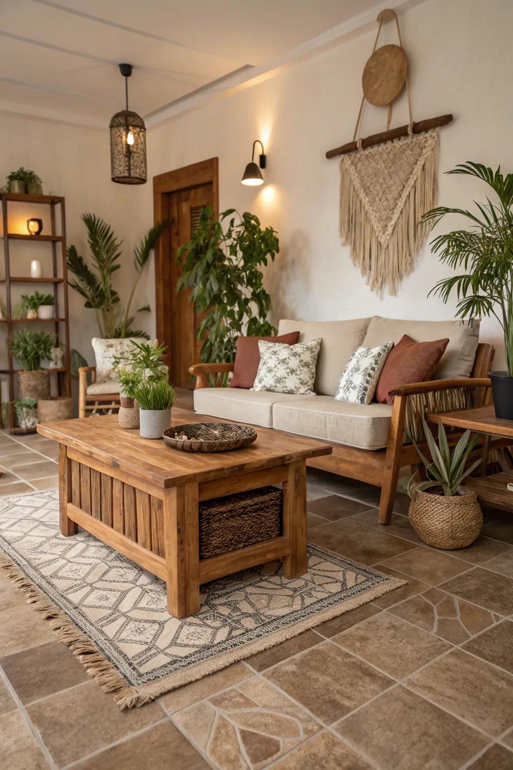 Welcoming living area featuring timber-like tiles.