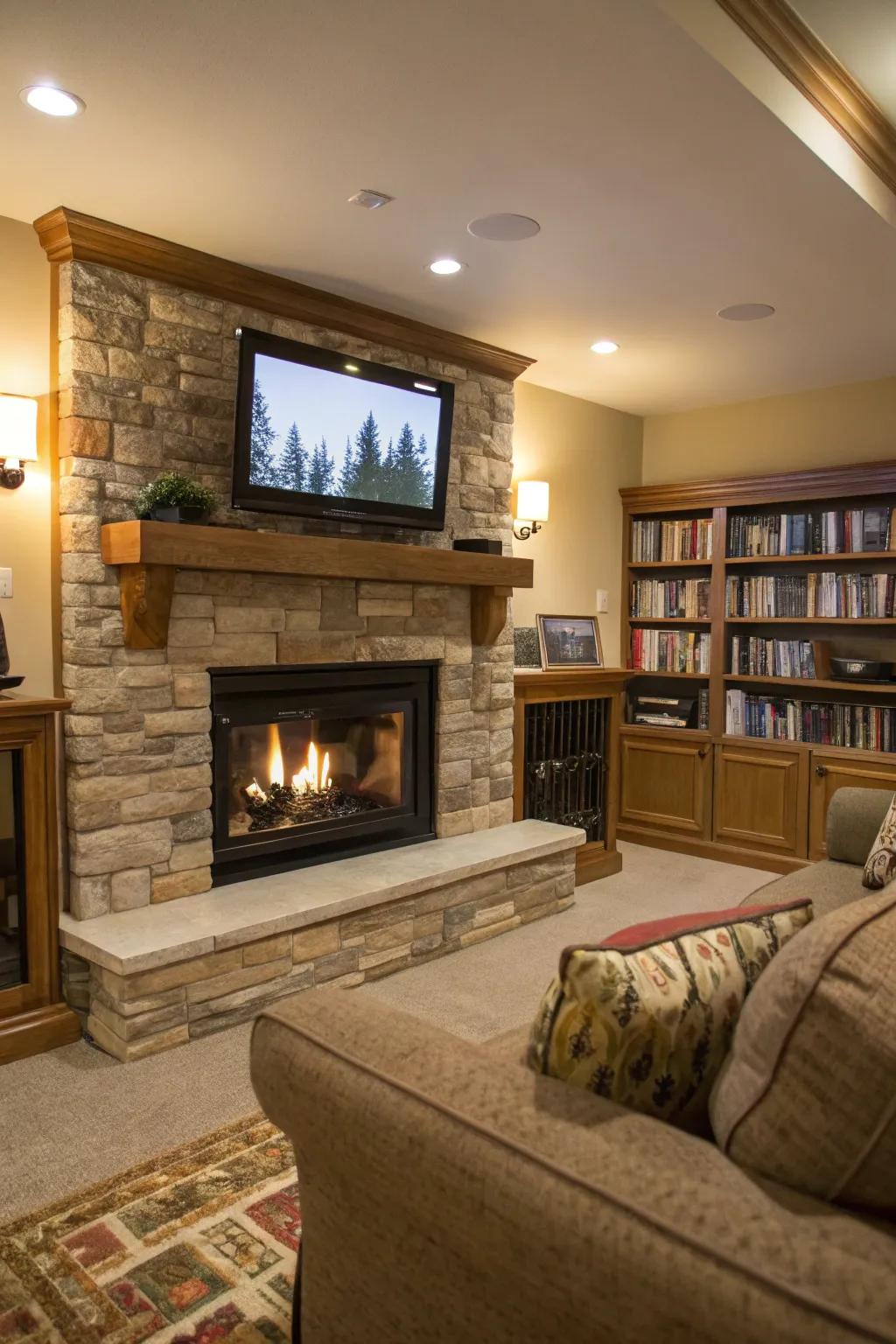 A see-through fireplace adds luxury and intrigue.