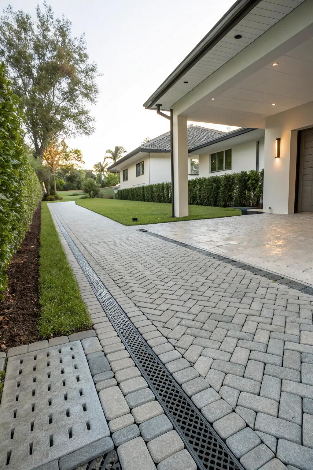 Porous pavers mix sustainability with a sleek design.