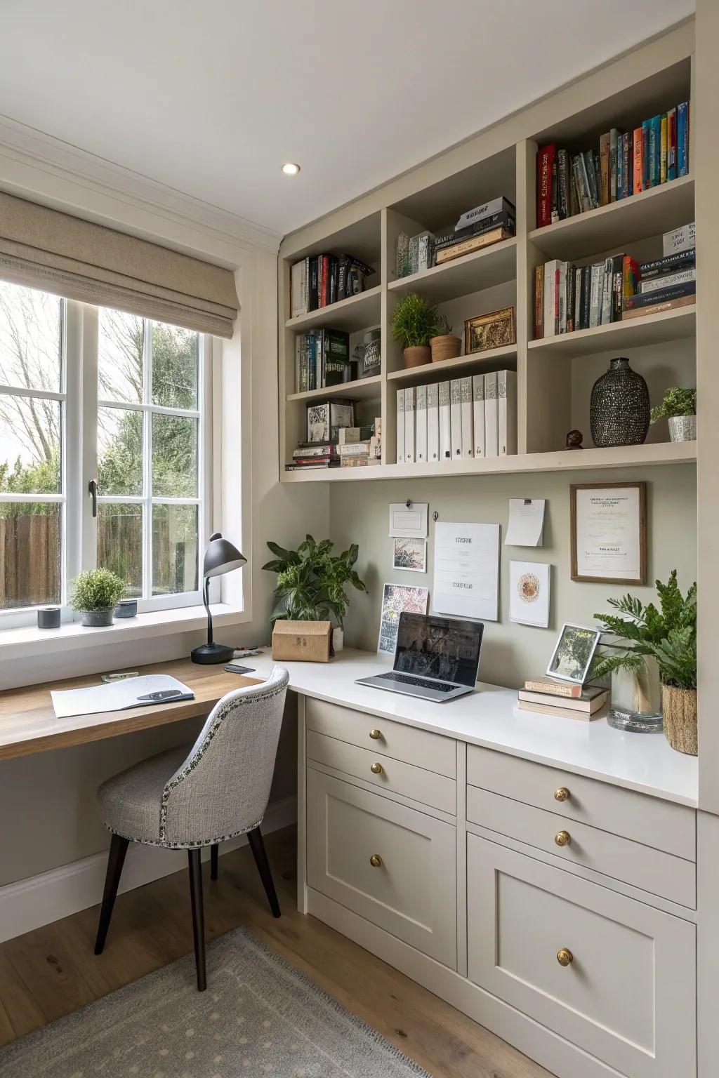 A well-organized home office showcasing smart arrangement options.