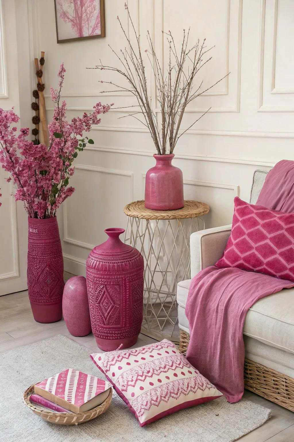 Rose details add vibrant pops of color to this fashionable room.