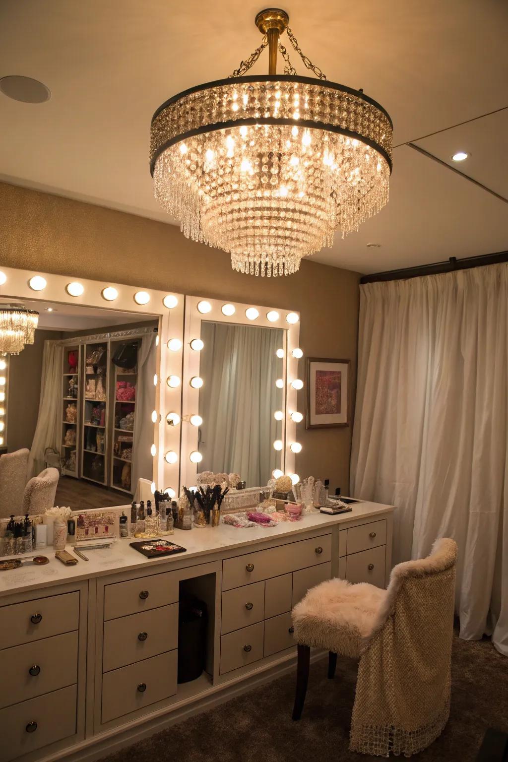 A light fixture adds a touch of sophistication.