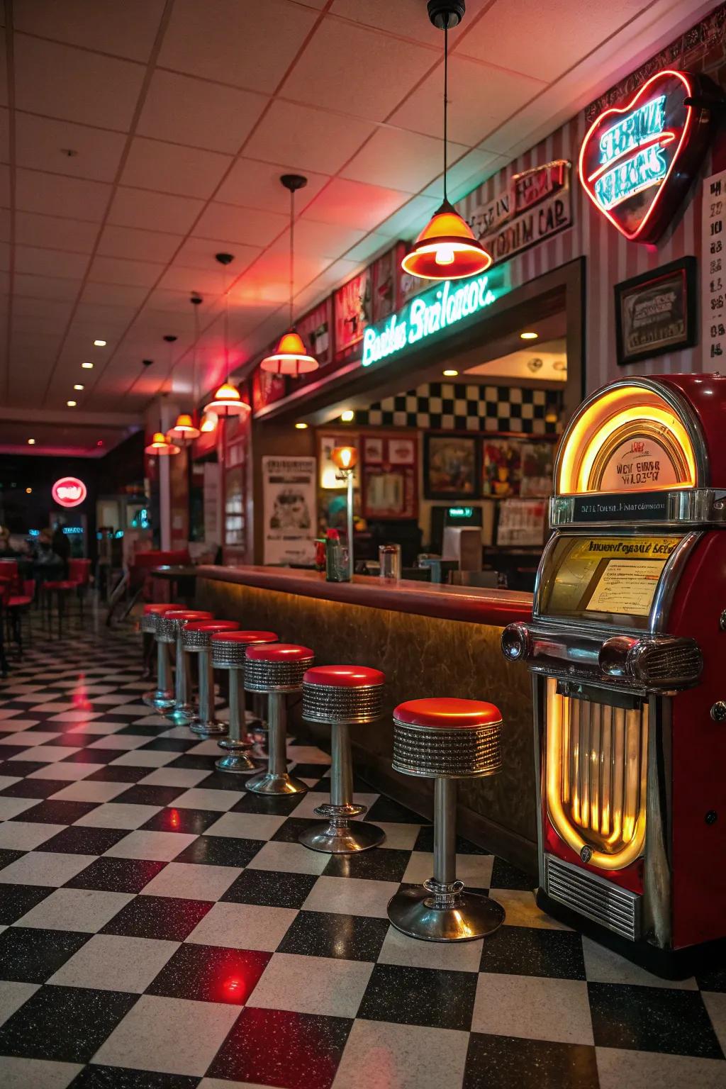 Welcome nostalgia with a retro eatery bar in your man cave.