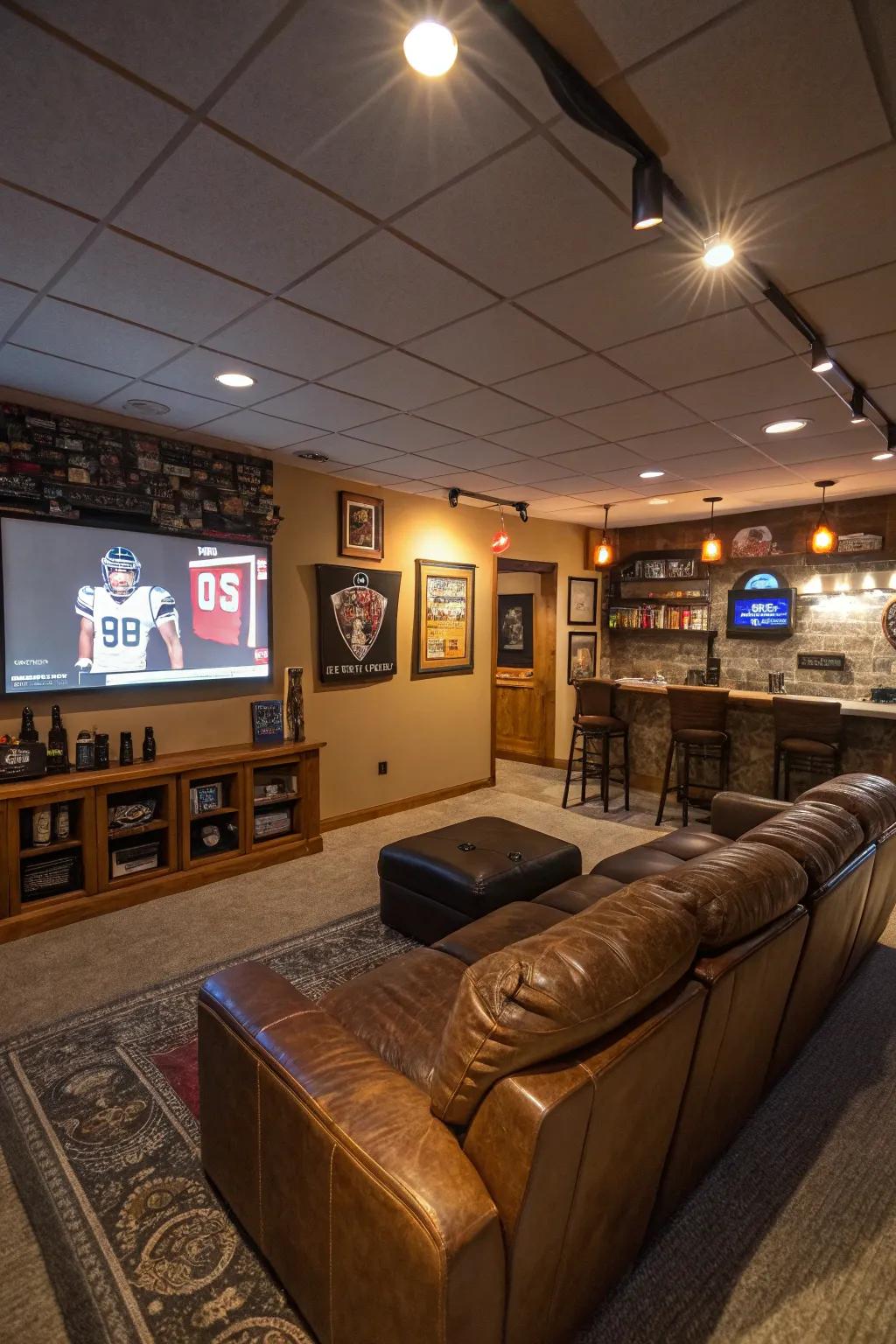 Transform the ambiance of your man cave with strategic lighting.