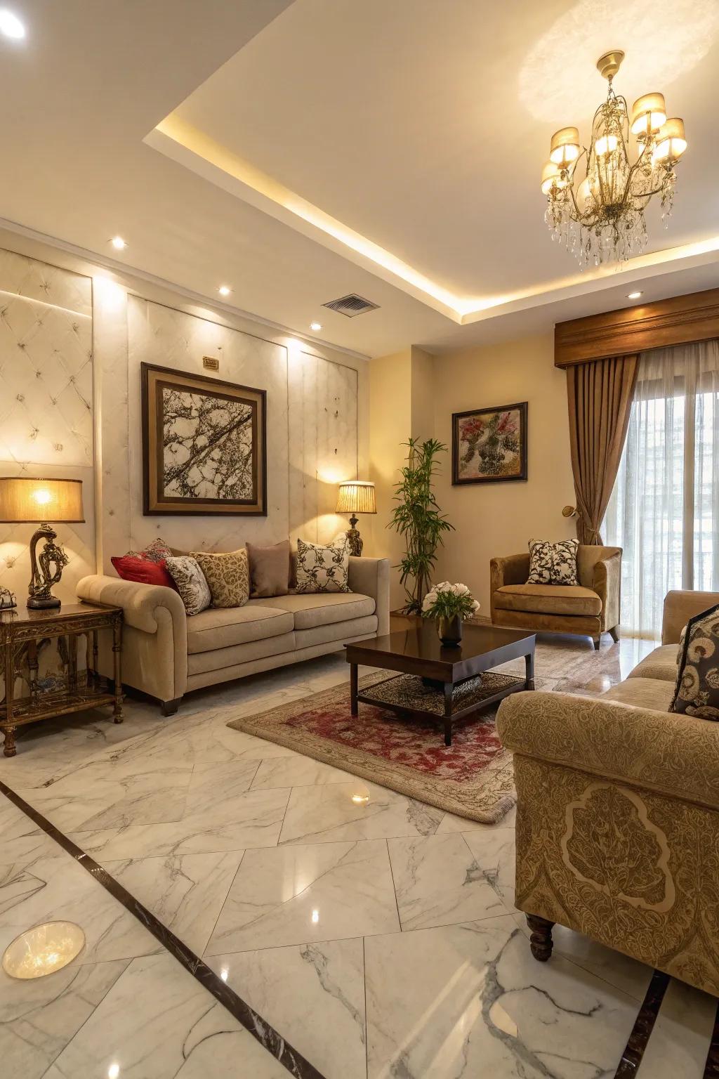 Harmonious color palettes enhance stone flooring's elegance.