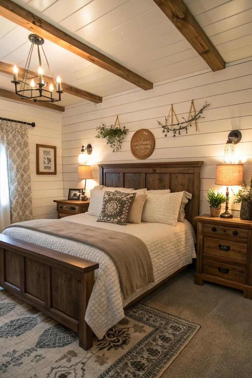 Panel walls give your bedroom a modern farmhouse charm.