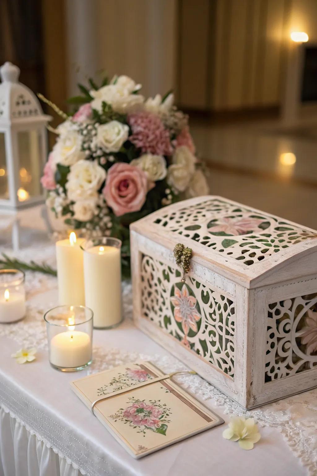 A memory box welcomes guests to impart their thoughts and cherished moments.