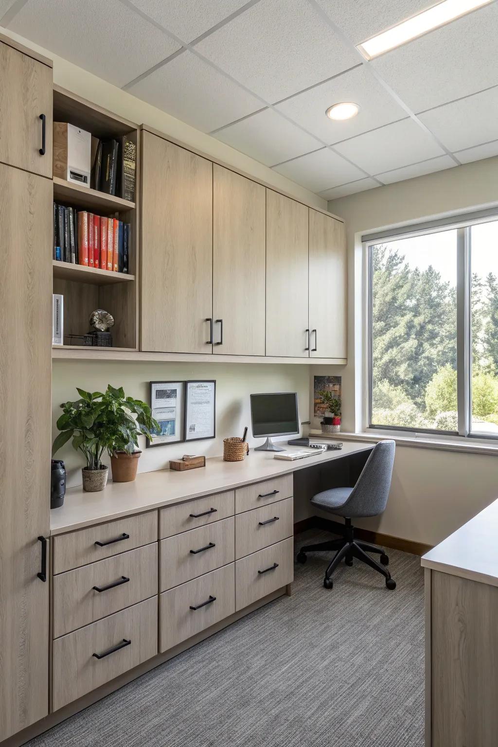 Smart storage solutions maintain an organized and efficient office.