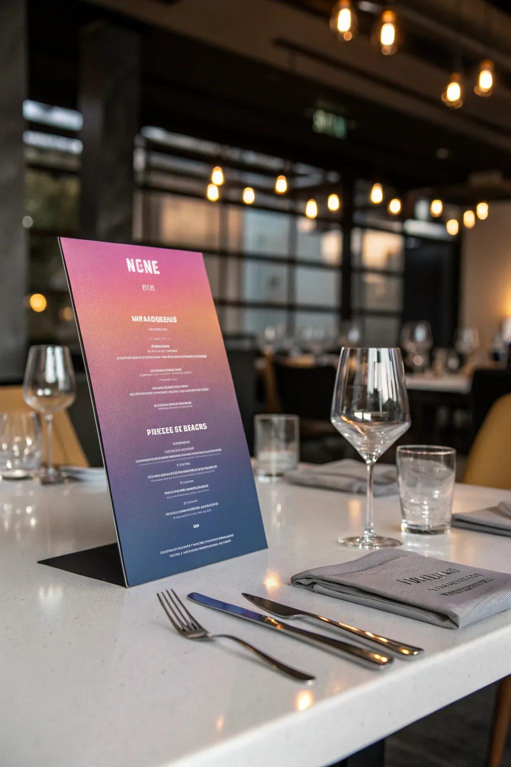 Blend effect backdrops introduce depth and a contemporary touch to your menu.