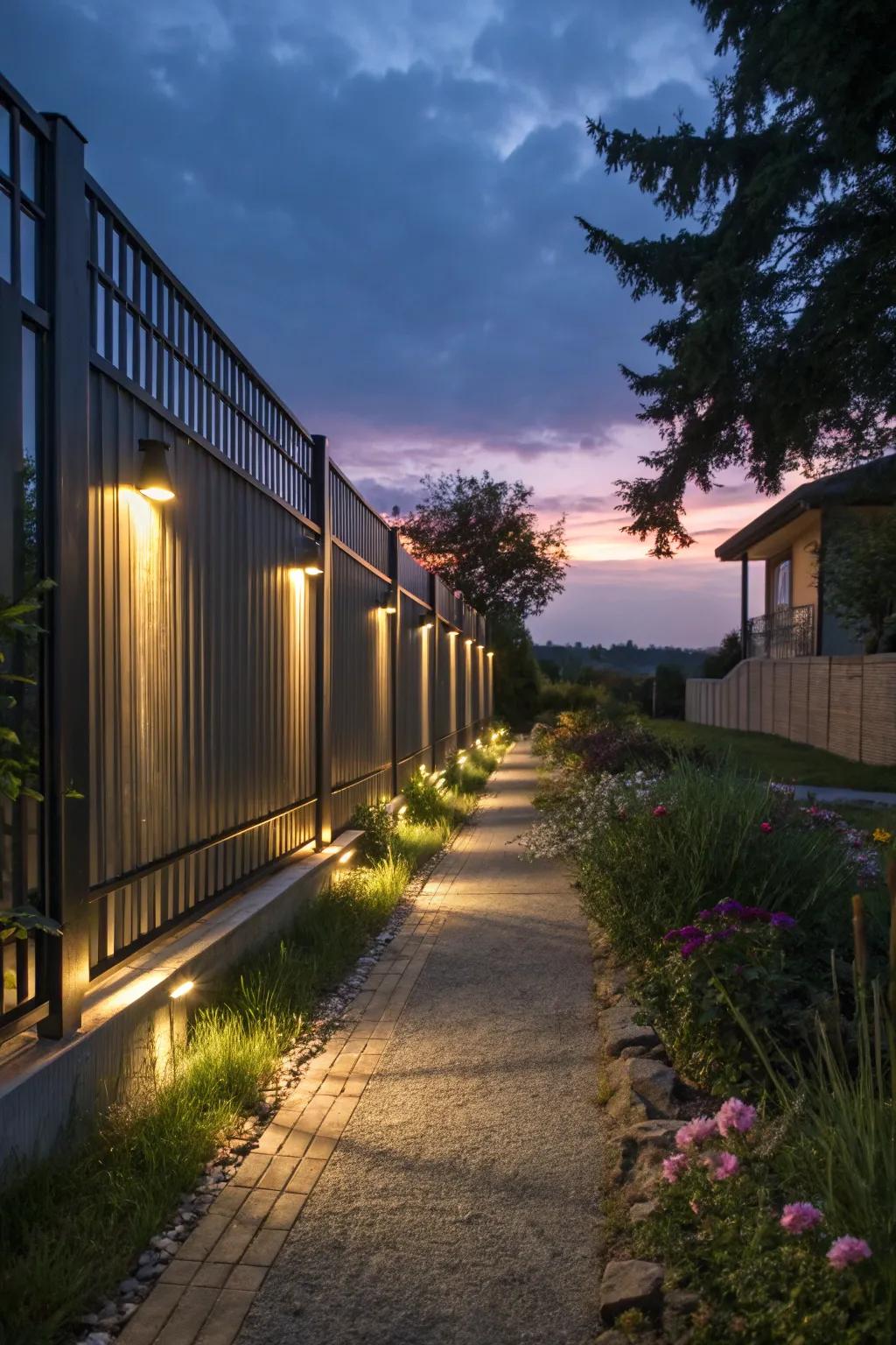 Integrated lighting enhances the ambiance in the evening