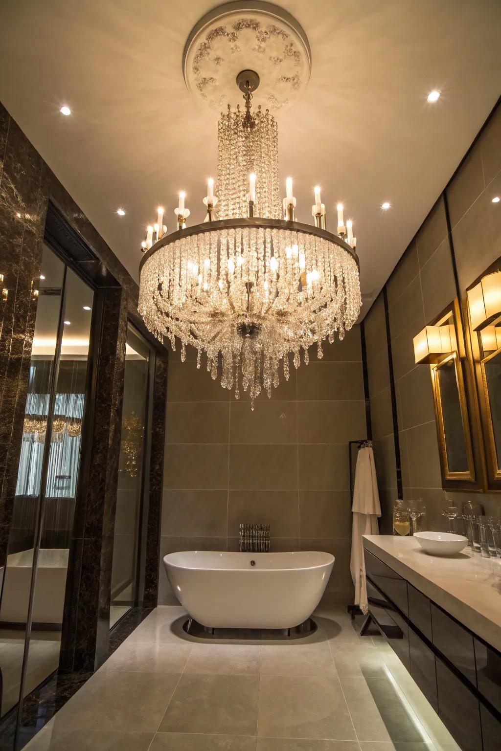 A chandelier enhances luxury and style.