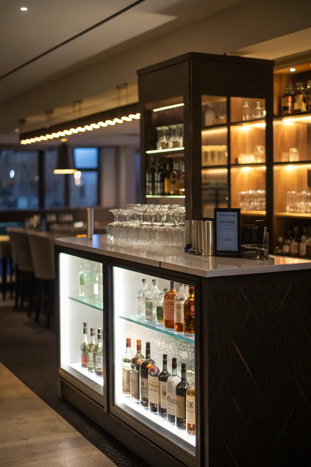 Concealed lighting introduces surprise and intrigue to the home bar.