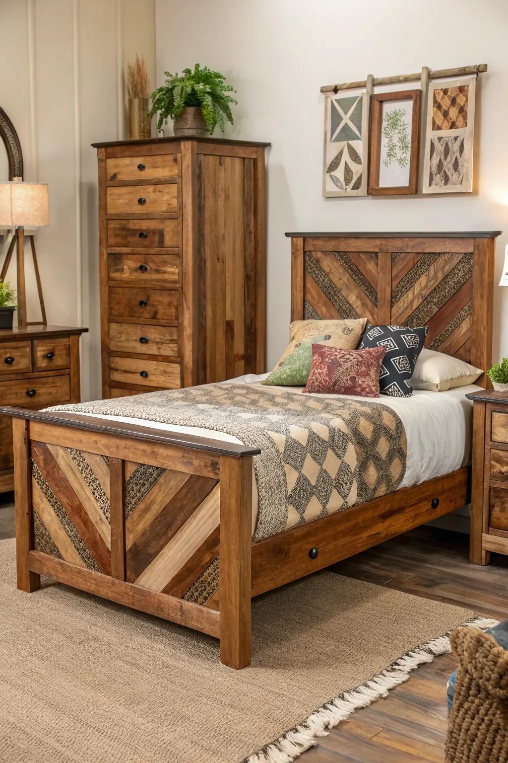 Varied wood textures add depth and intrigue.